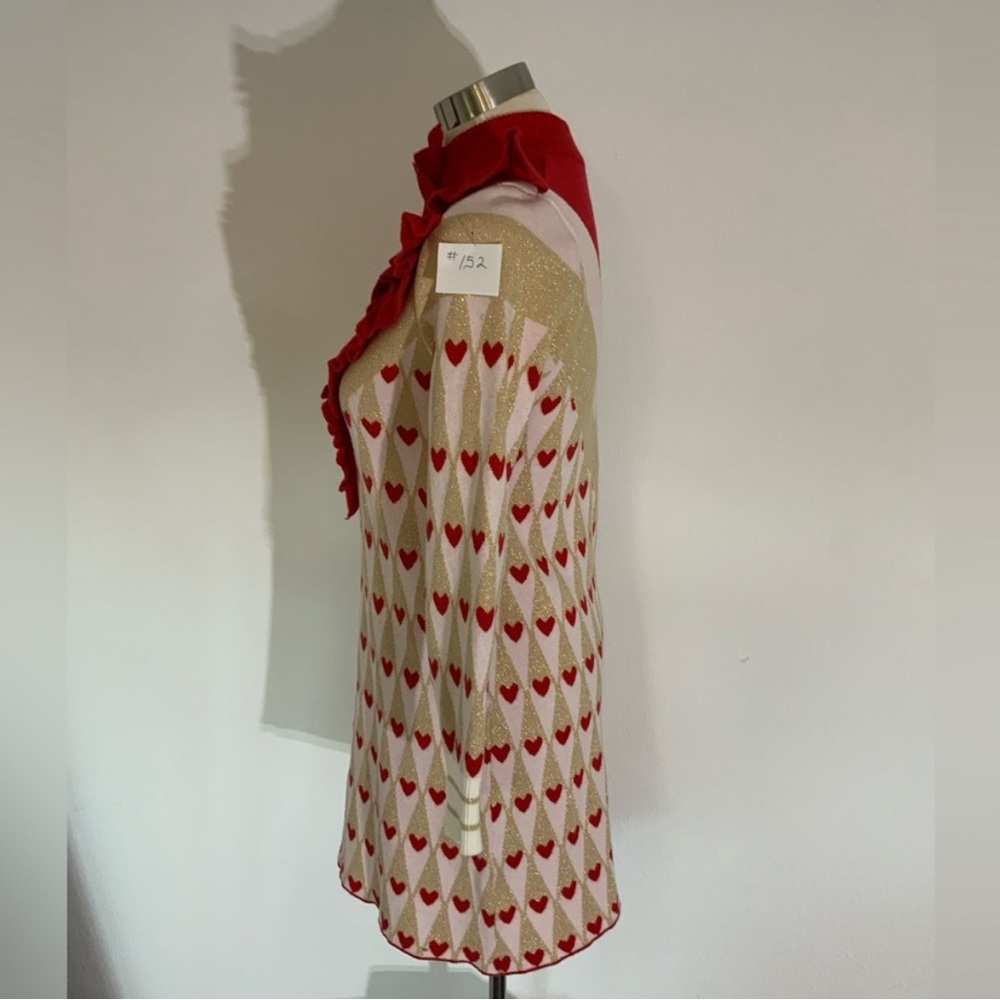 Unique Knitted sweater dress, red, white hearts. Size M, Like new. No name tag - Picture 3 of 6